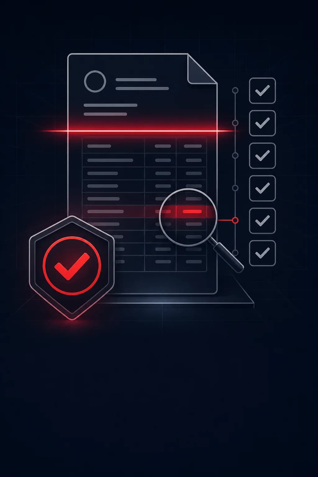 An invoice under a compliance scan with a checklist and approval badge