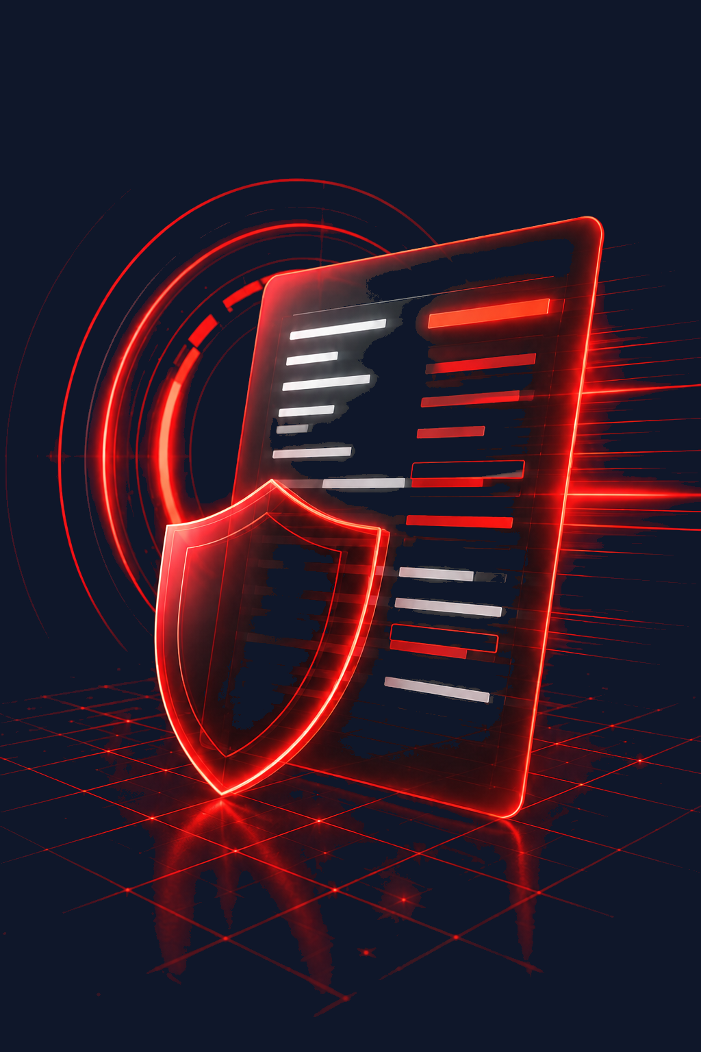 A shield in front of an invoice with its sensitive fields redacted