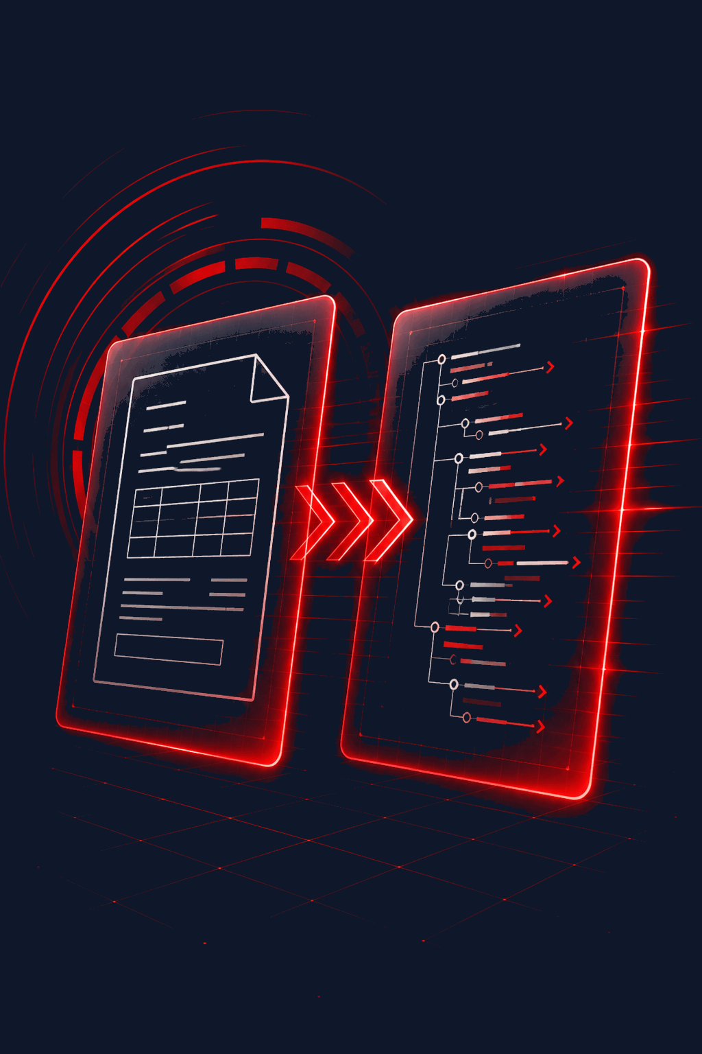 A scanned invoice and a structured XML file linked by conversion arrows