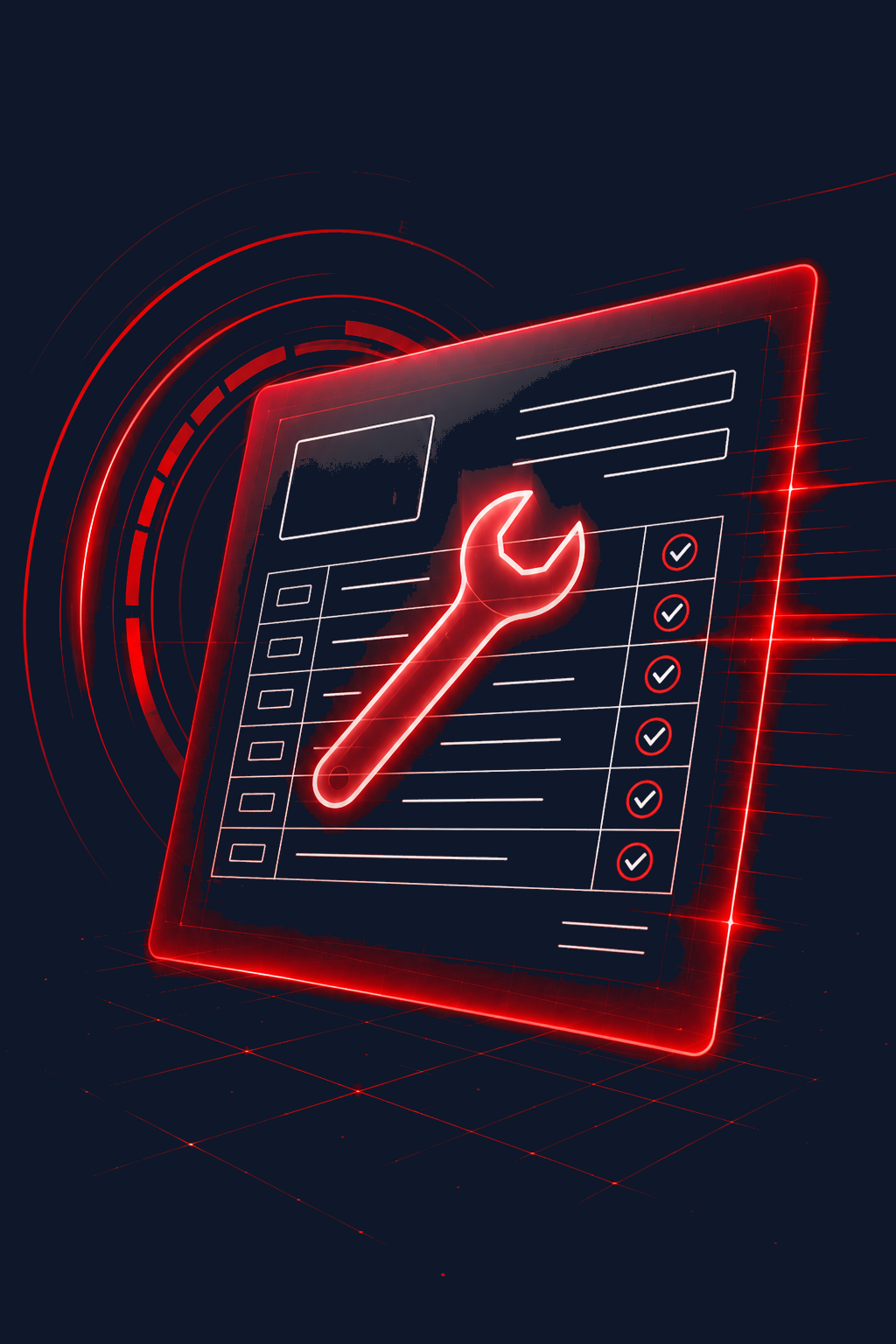 A glowing wrench over a clear invoice with corrected line items