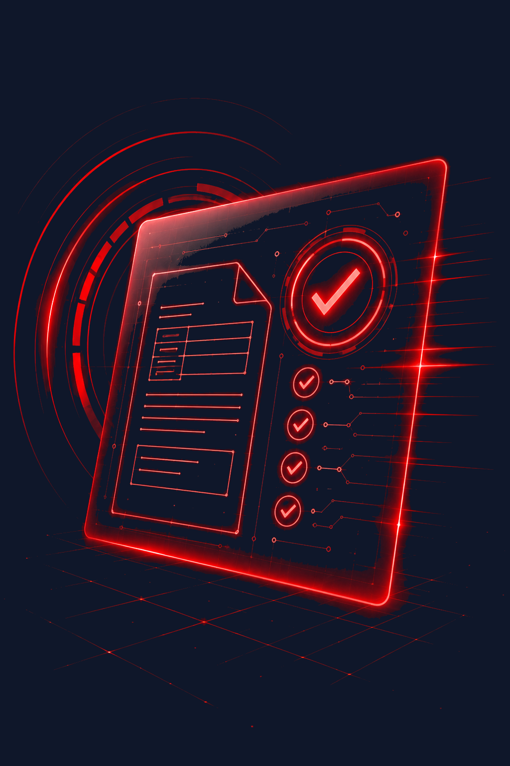 An invoice under a compliance scan with a checklist and approval badge